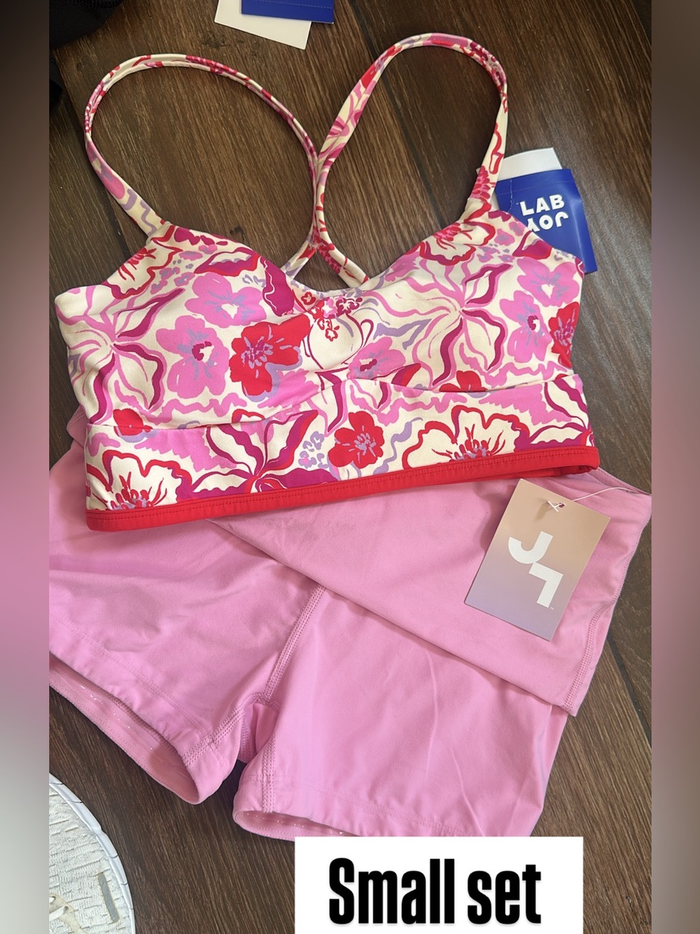 JoyLab Pink Floral Crop Sports Bra & Light Pink Athletic Shorts
